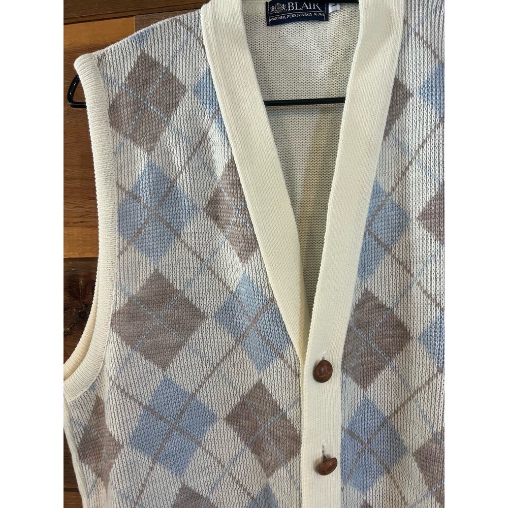Vintage Blair‎ Cardigan 80s V-Neck Wool Wooden Like Buttons Womans Size L - Picture 3 of 5
